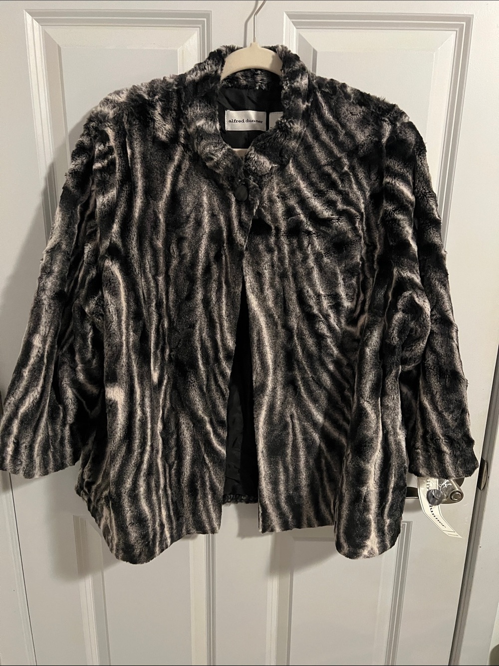 Alfred Dunner Black and Gray Faux Fur Short Pea Coat